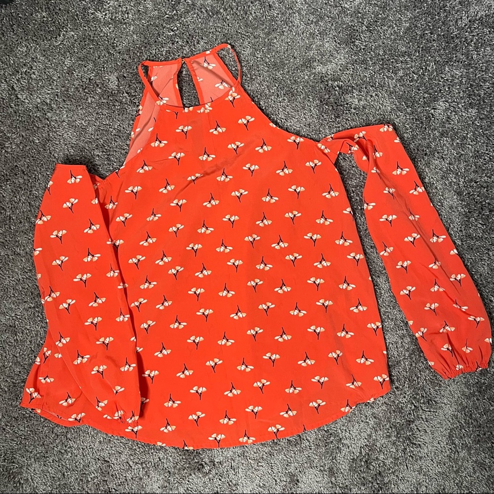 Abercrombie & Fitch Orange Floral Cold Shoulder Blouse